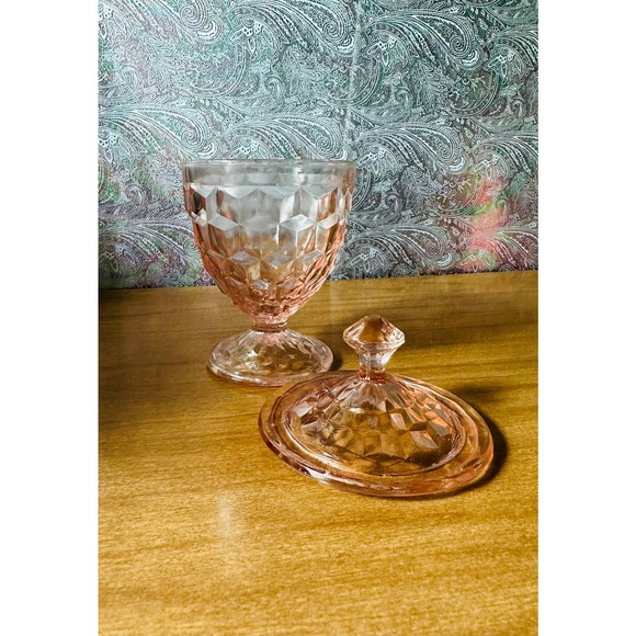 Vintage Jeannette candy dish with lid in cube pink - Picture 4 of 10